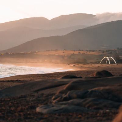 Plage du Liamone au coucher de soleil