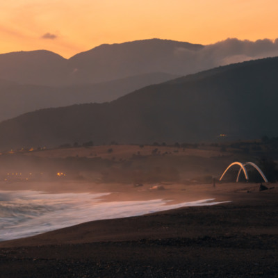 Plage du Liamone au coucher de soleil