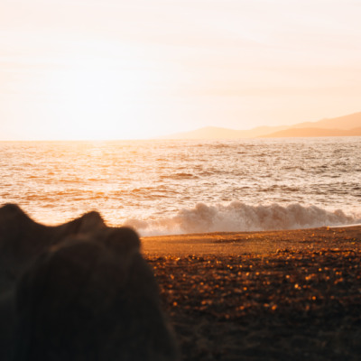 Plage du Liamone au coucher de soleil