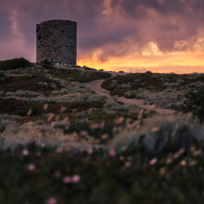 Tour génoise de la pointe de Spano au coucher de soleil