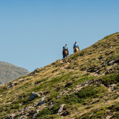Chevaux sur le sentier I Pozzi depuis le Val d'Ese