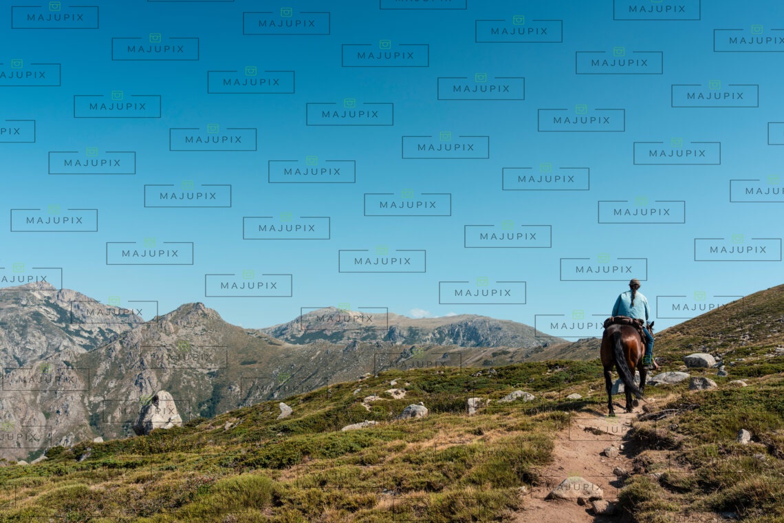 Chevaux sur le sentier I Pozzi depuis le Val d'Ese